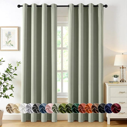 MIULEE Sage Green Blackout Curtains for Bedroom Living Room 84 Inches Long 2 Panels, Thermal Insulated Room Darkening Drapes Grommet Noise Reducing Light Blocking Window Treatments 50x84 Inch