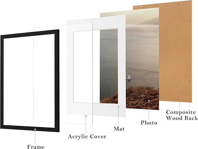 eletecpro 12x16 Picture Frames Set of 9, Classic Gallery Wall Frame Set Displays 8.5x11 Photos with Mat or 12x16 without Mat, Photo Frames Collage Wall Decor, Poster Display for Home Decor, Black