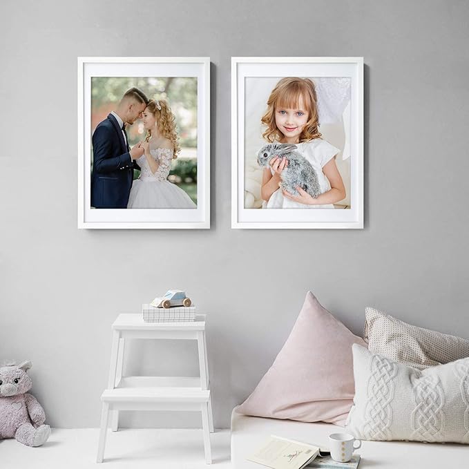 Egofine 18x24 Frames Set of 2 Matted for 16x20 White Poster Frame Made of Solid Wood - Acrylic Plexiglass Front for Wall Mounting Hanging Picture Frame Vertically or Horizontally