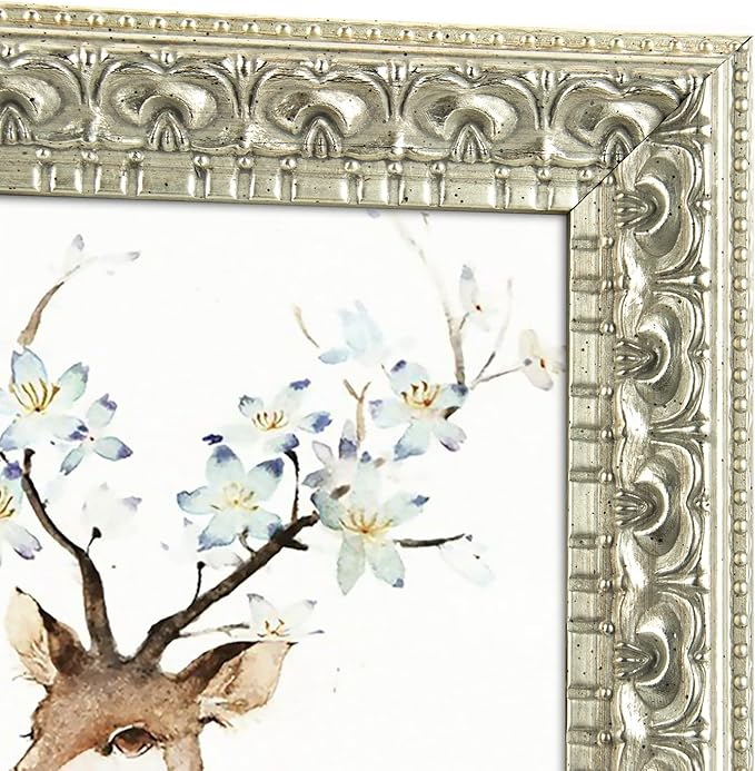 Golden State Art, 8X10 Ornate Finish Photo Frame, Silver Beige Color, Real Glass