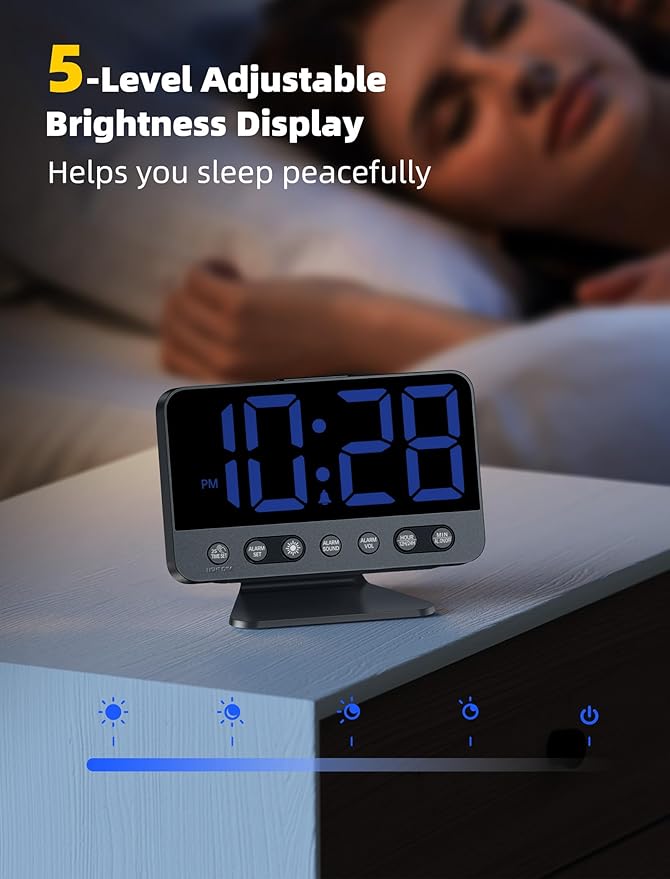 Odokee Digital Alarm Clocks for Bedrooms with Large Bold Number | Electric Desk Clock with Night Light & Brightness Dimmer - Loud Alarm for Heavy Sleepers with Adjustable Volume - Blue - Image 4