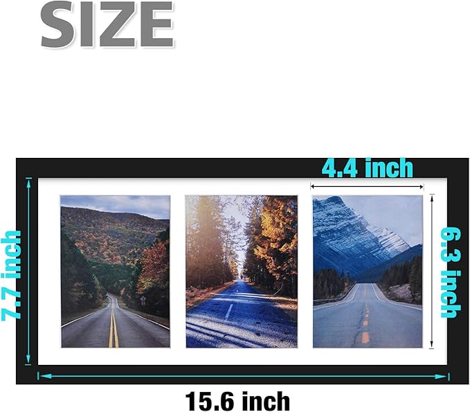 Egofine 8x16 Collage Picture Frame Set of 2, Display Multiple Three 5x7 Pictures or 8x16 without Mat - Made of Solid Wood with Plexiglass - Horizontal and Vertical Formats for Wall, Black