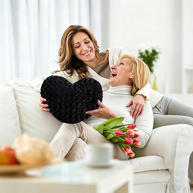 Heart Pillow Black Throw Pillows, Soft Fluffy Decorative Pillows for Bed Couch Chair, Cute Heart Shaped Room Decor Gifts for Valentine Anniversary Birthday Mothers Christmas (Small, 13"x10")