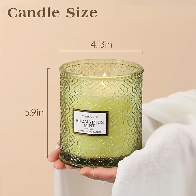 Eucalyptus Mint Scented Candles, Large Natural Soy Candle, 88 Hours Burning Time,Christmas Winter Decorative Candles in Glass, Aromatherapy Candle Gift for Women, 19oz