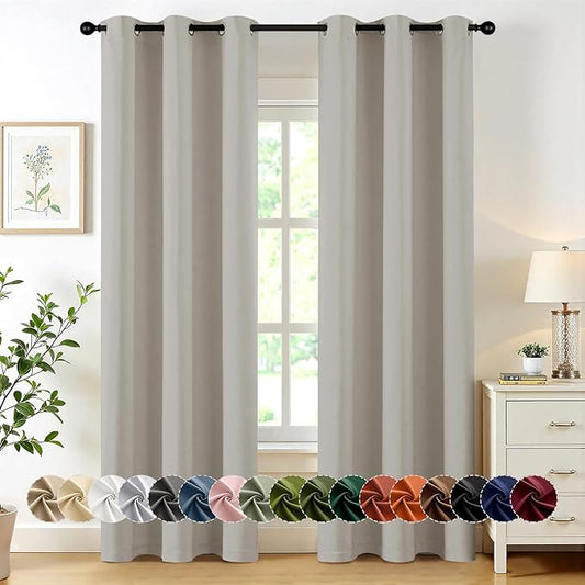 MIULEE Natural Blackout Curtains for Bedroom Living Room 84 Inches Long 2 Panels, Thermal Insulated Room Darkening Drapes Grommet Noise Reducing Light Blocking Window Treatments 40x84 inch