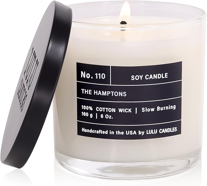 Lulu Candles | The Hamptons - Fresh Citrus & Ocean Mist | Luxury Scented Soy Jar Candle | Hand Poured in The USA | Highly Scented & Long Lasting (6 Oz.)
