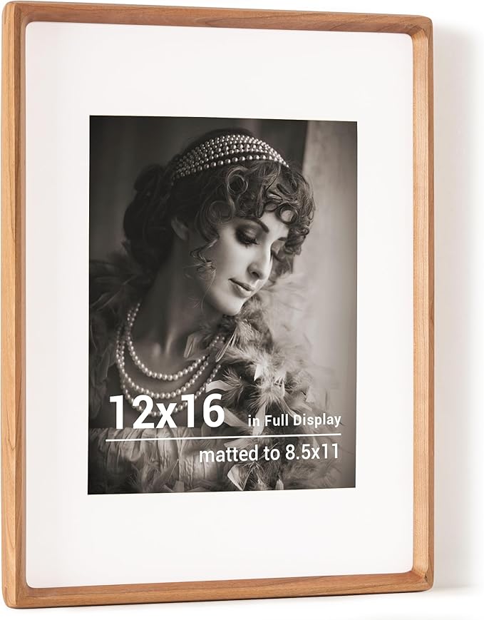 12x16 Picture Frame, USA-Sourced Cherry Wood Photo Frames with HD Tempered Glass, Handcrafted Rounded Corner 12 x 16 Wooden Frames Matted to 8.5x11 Photos, Horizontal or Vertical Wall Display