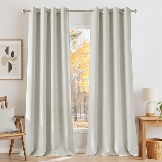 NICETOWN Natural Room Darkening Curtains 84 inches Long for Living Room - Privacy Panels for Bedroom, Modern Farmhouse Style Home Decor Grommet Top, 2 Panels, W42 by L84