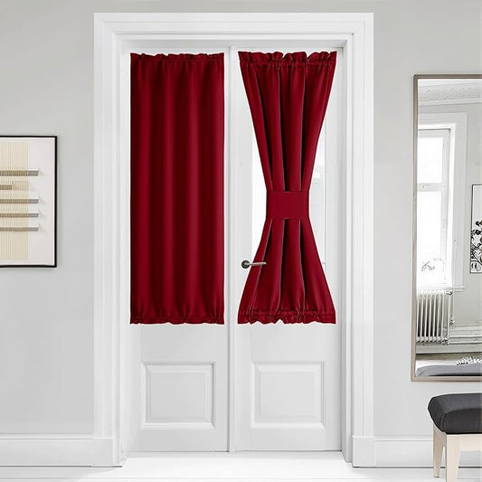 NICETOWN French Door Curtain for Door Window, Privacy Thermal Insulated Christmas Window Covering for Patio Front Sidelight Panel, W36 x L50 inch, 1 Panel, Burgundy