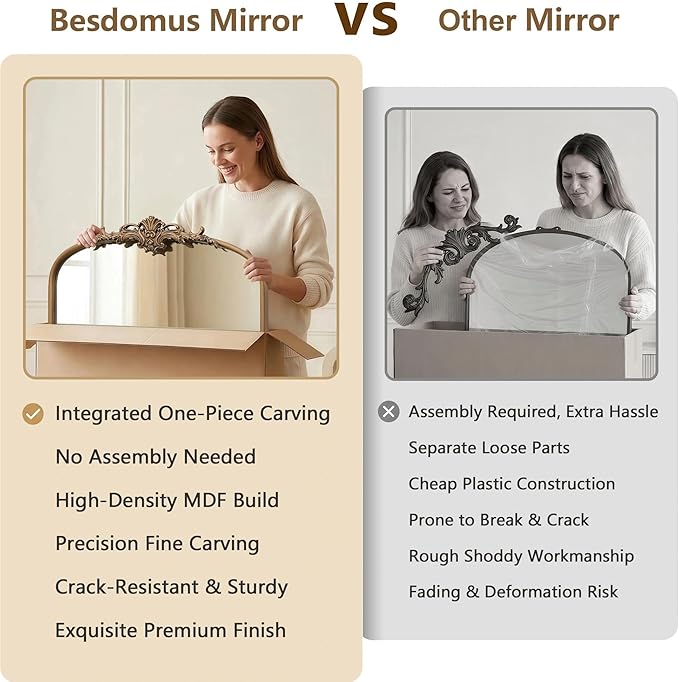 Besdomus Vintage Mirror Full Length: 21"x56" Gold Arched Full Body Mirror - Floor Antique Baroque Traditional Ornate for Entryway/Cloakroom/Bedroom/Living Room - Home Decor for Fashion-Conscious