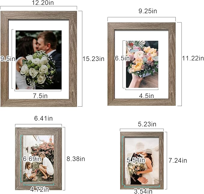 SESEAT Picture Frames Collage, Gallery Wall Frame Set with 11x14 8x10 5x7 4x6 Frames in Light Brown Finishes, Set of 10