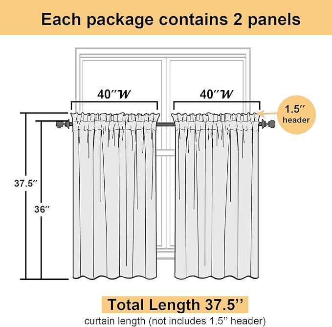 Lecloud Sage Green Sheer Kitchen Curtains 36 Inch Length 2 Pieces, Solid Volie Small Window Curtain Tiers for Bedroom Living Room, Rod Pocket Gauzy Window Treatments, 40x36 Inch