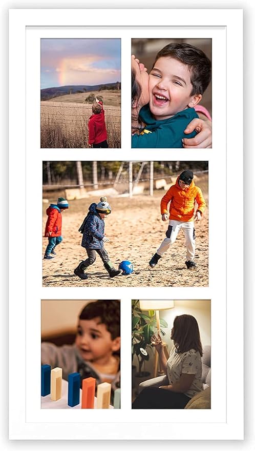 Golden State Art, Set of 6, 12x24 White Wood Picture Frame - White Mat for 8x10 And 5x7 Photos - Tempered Glass, Sawtooth Hanger, Swivel Tabs - Wall Mounting - Great for Gift
