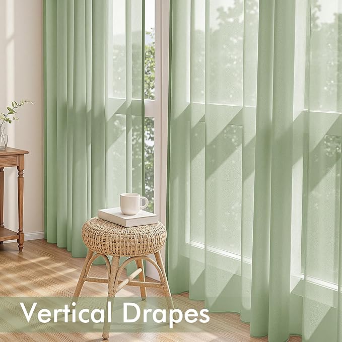 MIULEE Sage Green Sheer Curtains 108 Inches Long, 4 Panels Set, Light Filtering Rod Pocket Voile Drapes Window Treatments, Semi Transparent Airy Fabric for Bedroom and Living Room, 54 x 108 Inches