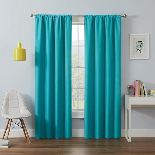eclipse Kendall Modern Blackout Thermal Rod Pocket Window Curtain for Bedroom or Living Room (1 Panel), 42 X 54, Turquoise