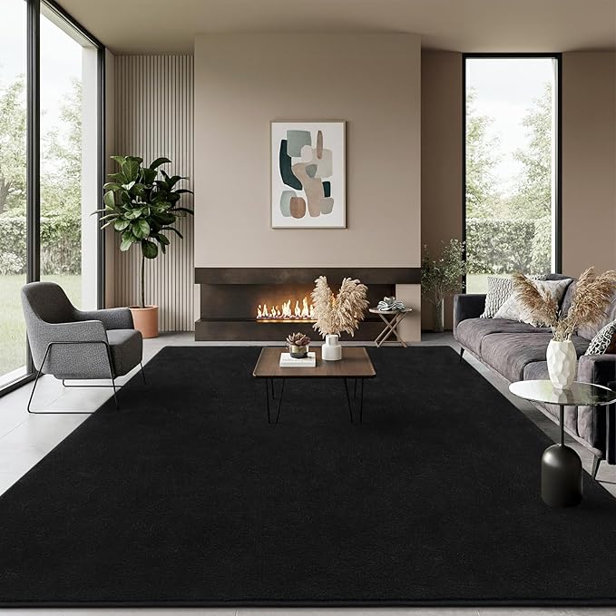 Soft Rugs for Living Room 6x9 Black, Minimalist Area Rug for Bedroom Nursery Dining Table Dorm, Large Throw Rugs for Men Boys Girls Kids Room Indoor Floor Carpets