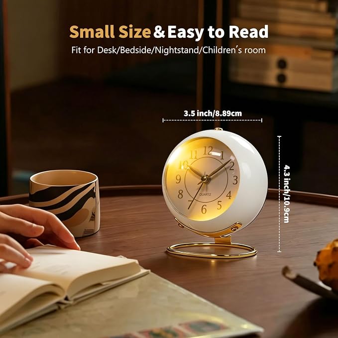 Analog Alarm Clock, Retro Small Desk Clock with Night Light, Backlight Cute Simple Metal Design, Silent Non-Ticking, Battery Powered, for Bedroom,Travel,Kitchen,Bedside Desktop Decor - Image 8
