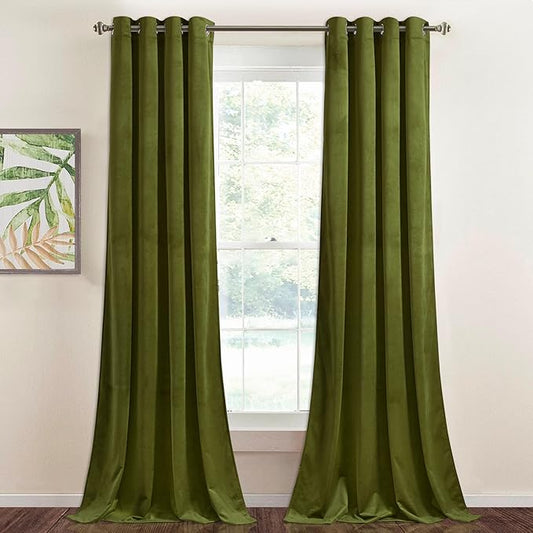StangH Olive Green Curtains 108 inches Long, Super Soft Velvet Luxury Home Decor, Christmas Holiday Backdrops for Party/Living Room/Bedroom/Office, W52 x L108, 2 Panels
