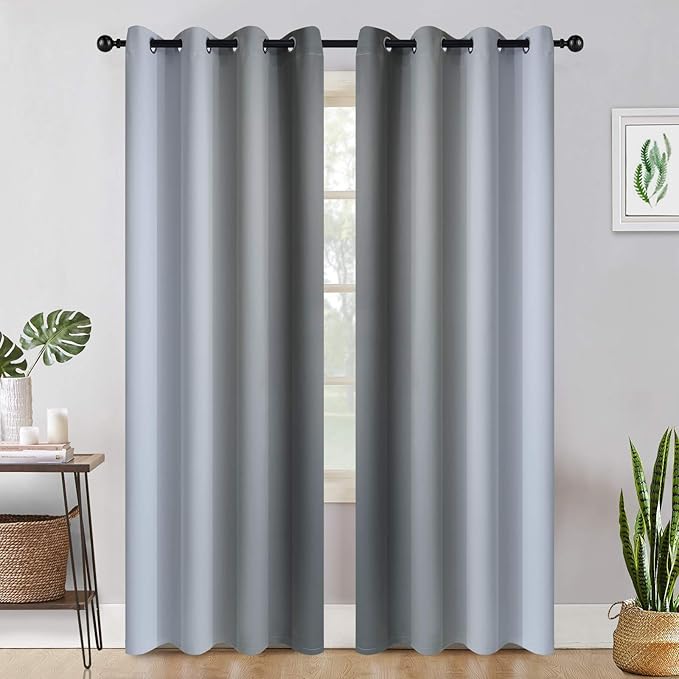 COSVIYA Grommet Ombre Room Darkening Curtains 84 inch Length 2 Panels, Gray and Grayish White Gradient Drapes Light Blocking Insulated Thermal Window Curtains for Bedroom/Living Room,52x84 inches