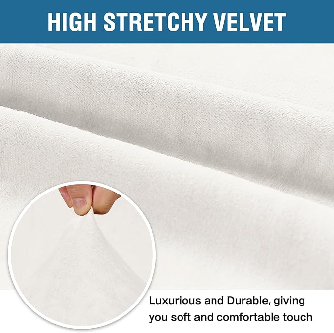 H.VERSAILTEX Velvet Stretch Couch Cushion Cover Plush Cushion Slipcover for Chair Loveseat Sofa Cushion Furniture Protector Seat Cushion Sofa Cover(2 Piece Medium Sofa Cushion Covers, Porcelain White)