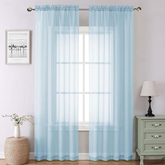 Lecloud Sky Blue Sheer Curtains 90 Inches Long 2 Panels, Light Filtering Voile Solid Airy Curtains, Transparent Farmhouse Decor with Dual Rod Pocket for Living Room Bedroom, Each 42" W x 90" L