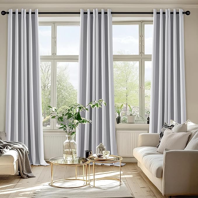 MIULEE Greyish White Blackout Curtains for Bedroom Living Room 90 Inches Long 2 Panels, Thermal Insulated Room Darkening Drapes Grommet Noise Reducing Light Blocking Window Treatments 40x90 Inch