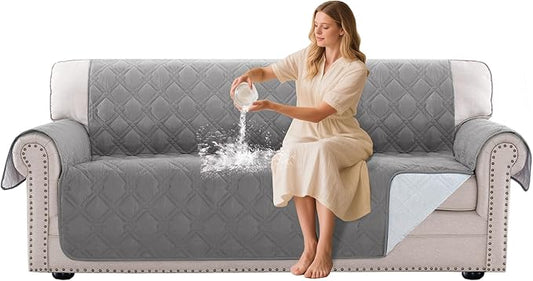 Turquoize 100% Waterproof Sofa Covers Couch Cover for 3 Cushion Couch Triple Non-Slip Sofa Slipcover Washable Furniture Protector for Pets, Kids, Dog (XL Sofa 78", Light Gray)