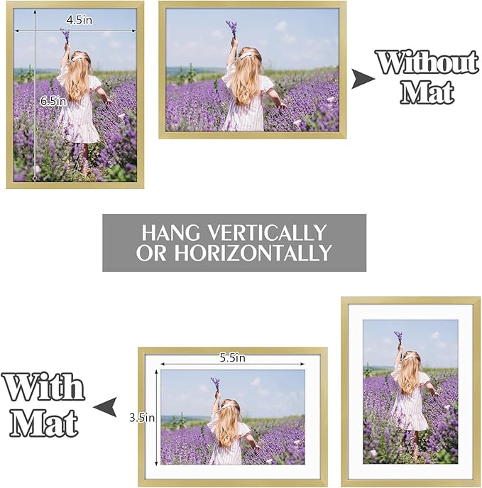 Golden State Art, Gallery Wall Frame Set of 6 - Gold 5x7 Aluminum Photo Frames with Mat for 4x6 Pictures - 5 x 7 inch Metal Frame with Real Glass Cover - Elegant Home or Office Decor