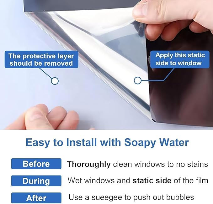 Dwersty One Way Privacy Window Film Heat Sun Blocking, Window Tint for Home, Reflective Mirror for Glass Windows Cover, Static Cling, Removable, Anti-UV, Anti-Glare, Grey,35.4 Inch x 78.74 Inch