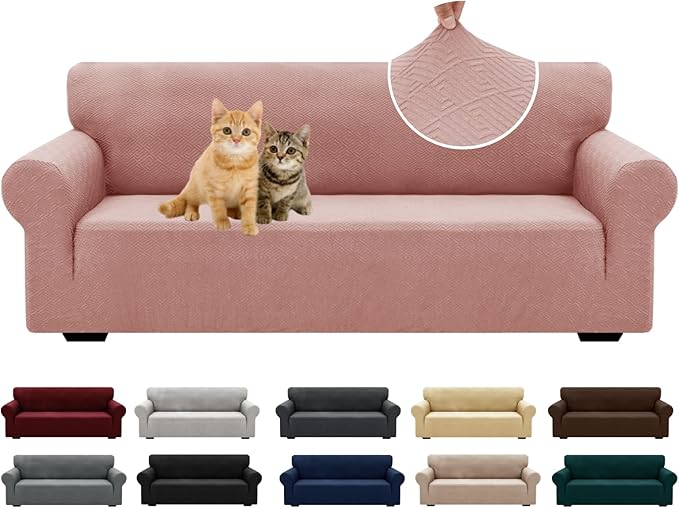 XINEAGE New 1 Piece Couch Covers for 3 Cushion Couch (79"-91") Stretch Sofa Cover Slipcover Pet Friendly Soft Washable Furniture Protector with Elastic Bottom for Kids,Dog (Sofa, Dusty Pink)
