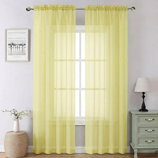 Lecloud Goose Yellow Sheer Curtains 90 Inches Long 2 Panels, Voile Rod Pocket Light Filtering Window Curtains for Living Room Bedroom Dining Room, Airy Drapes for Balcony, Each Panel 42" W x 90" L