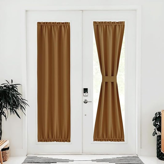 NICETOWN Blackout Door Curtains, Thermal Insulated Elegance French Door Curtains for Privacy, Room Darkening Window Covering for Doorway, Gold Brown, 25" W x 80" L, 1 Panel