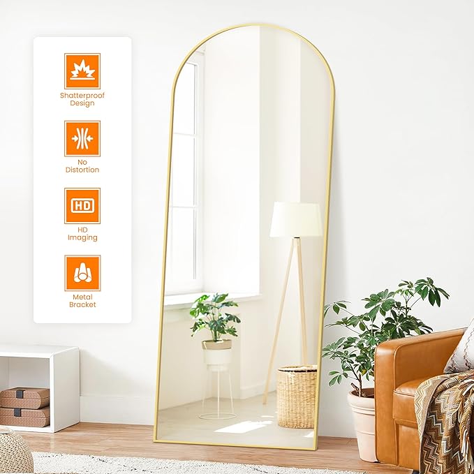 TRAHOME Full Length Arched Mirror, 70"x24" Standing Floor Full Body Mirror for Wall with Aluminum Alloy Frame for Bedroom, Living Room, Dressing Room(Gold)