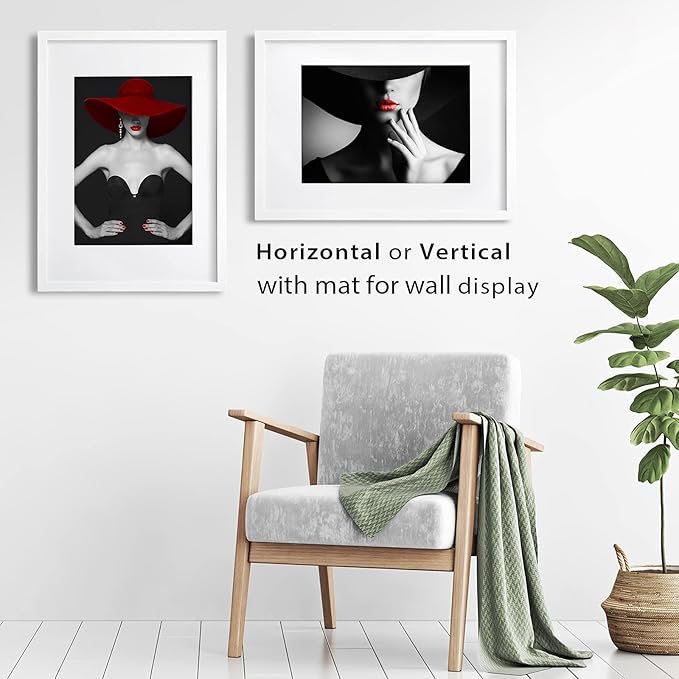 Egofine A2 Picture Frames Set of 2 Matted for A3 - Solid Wood Acrylic Plexiglass Front for Wall Mounting Hanging Vertically or Horizontally, White - 16.5 x 23.4 in