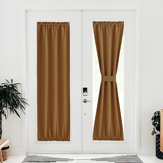 NICETOWN Sidelight Door Curtains for Living Room, Thermal Insulated Privacy Protect Energy Efficient Window Drape French Door Curtain with Tie Back Adjustable, 30 W x 72 L, Gold Brown, 1 Piece