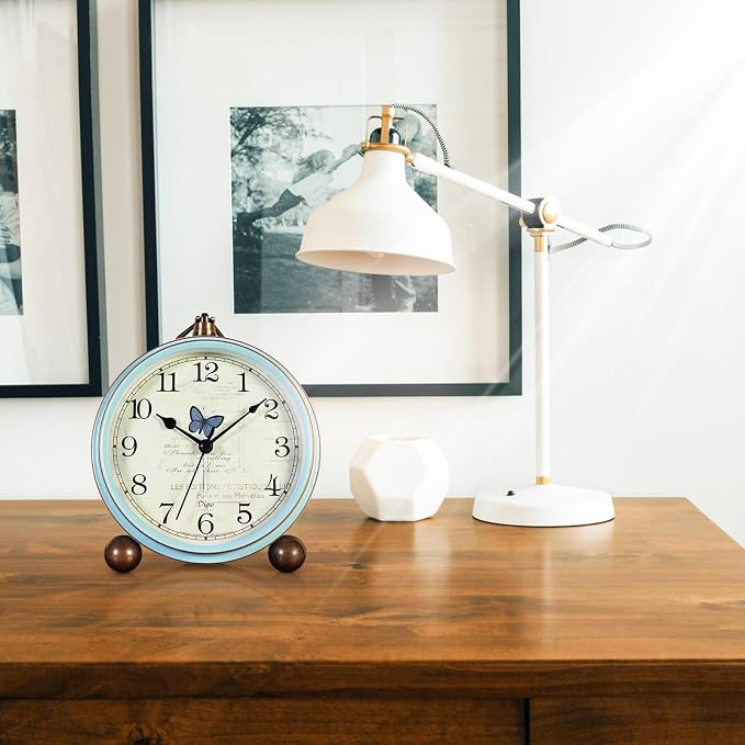 Maxspace 5.2in Analog Clock, Retro Silent Desk Clock Non-Ticking & Battery Operated with Quartz Movement,Clock Decor for Bedroom Living Room - Image 5