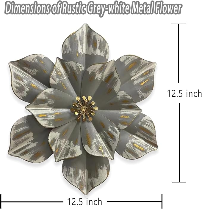 Metal Flower Wall Sculpture, 12.5" Rustic Modern Floral Artwork, Distressed 3D Layered Iron Flower Wall Hanging Accent for Indoor Kitchen Bedroom Living Room Office OutdoorGarden Patio Decor (Black)