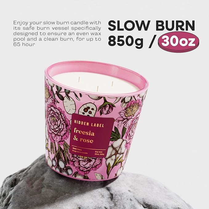 Giant Candle Freesia Rose Scented, 30oz Natural Non Toxic Soy Candles, 3 Wicks Aromatherapy Candles for Home Scented, Up to 100Hours Clean Burn,Long Lasting, Extra Large Jar Candles for Women