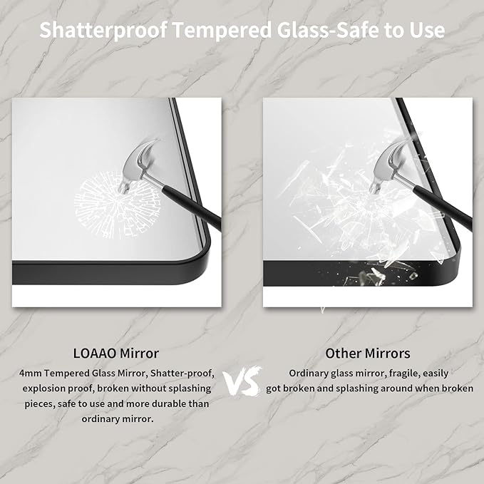 LOAAO 48X32 Inch Black Metal Framed Bathroom Mirror for Wall, Matte Black Bathroom Vanity Mirror Farmhouse, Large Rounded Rectangle Mirror, Anti-Rust, Tempered Glass, Hangs Horizontally or Vertically