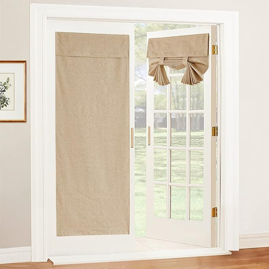 RYB HOME French Door Blinds Totally Blackout, Linen Blended Window Decor 100% Blackout Privacy Skylight Patio/French Glass Door Window Shades, W26 x L69 inch, Camel, 1 Panel