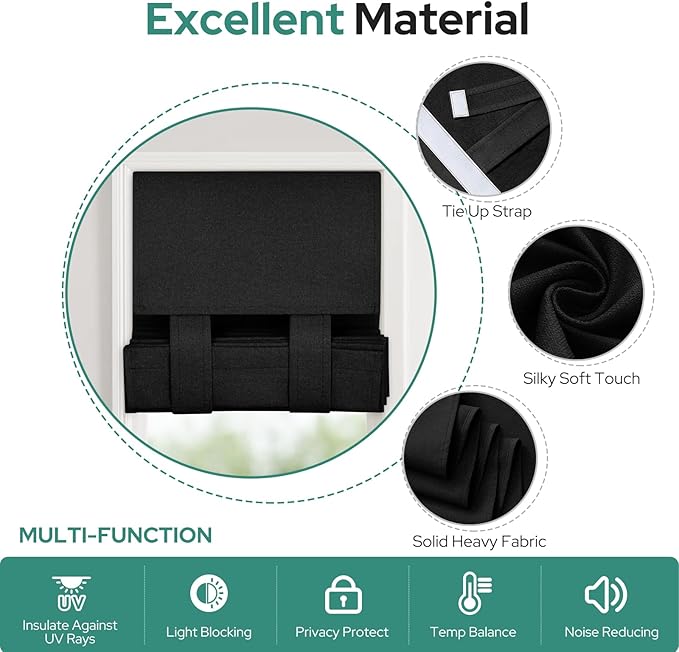HOMEIDEAS 100% Linen Blackout Sidelight Curtains for Front Door, Side Door Window Curtains, Small Window,Thermal Insulated Covering, 1 Panel, W12 X L40 Inch, Black