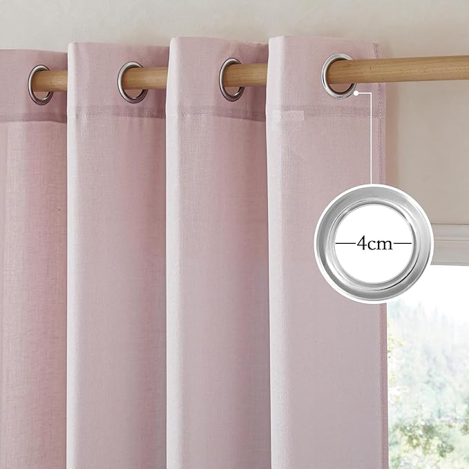 NICETOWN Blush Pink Linen Curtains for Kitchen, Thick Flax Small Window Treatments Semi Sheer Privacy Assured with Light Through for Cafe/Bathroom, W34 x L96, 2 Panels