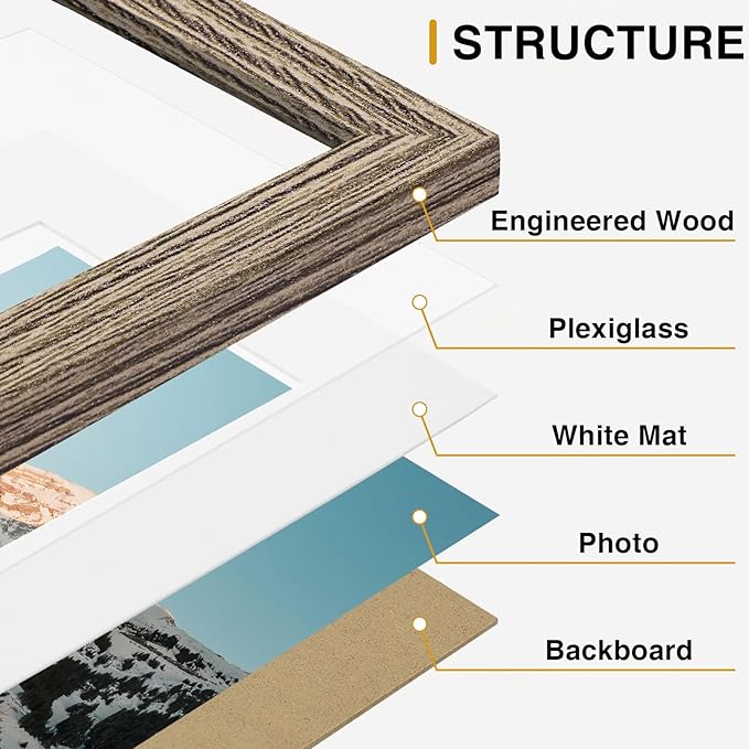 Vittanly 15 Pack Picture Frames Collage Wall Decor for Mounting or Tabletop Display, Gallery Frame Set for Family, Multi Sizes Including 3pcs 8x10, 6pcs 5x7, 6pcs 4x6, Grayish Brown