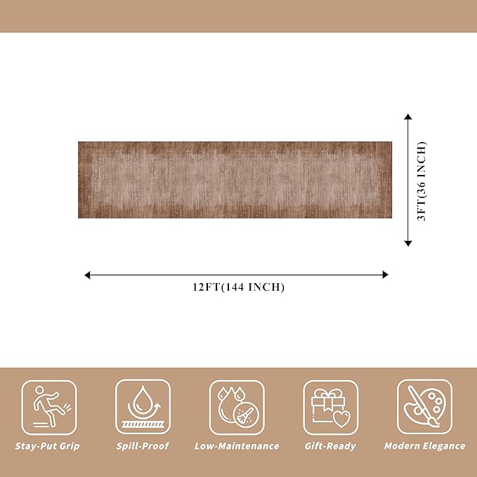 3x12 ft Non Skid Hallway Runner Rug - Kitchen Runner Rug with Rubber Backing Low Pile Thin Carpet Runners for Kitchen Entryway Bathroom,Modern Abstract Neutral（Warm Taupe,3x12）