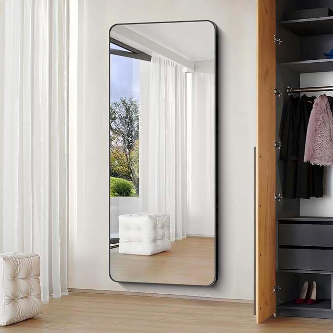 Large Bathroom Mirror, 72x30 inch Black Metal Frame Rectangular Vanity Mirror, Rounded Corner Wall Mounted Rectangle Mirrors for Bedroom Living Room Hangs Horizontal Or Vertical
