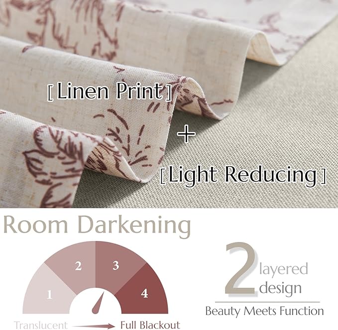 jinchan Linen Floral Valance Double Layer Kitchen Window Curtain Brick Red Flower Valance for Living Room Cafe Farmhouse Light Filtering Rustic Country Curtain 16 Inch Rod Pocket 1 Panel