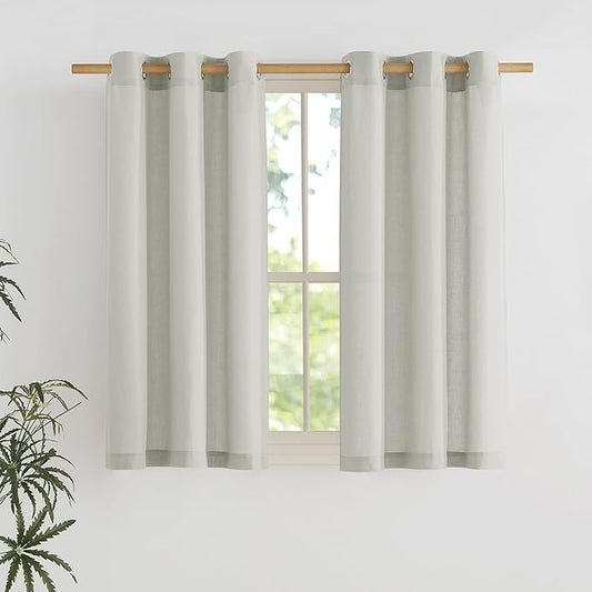NICETOWN Gray Short Linen Curtains for Kitchen, Thick Flax Small Window Treatments Semi Sheer Privacy Assured with Light Through for Cafe/Bathroom, W42 x L48, 2 Panels