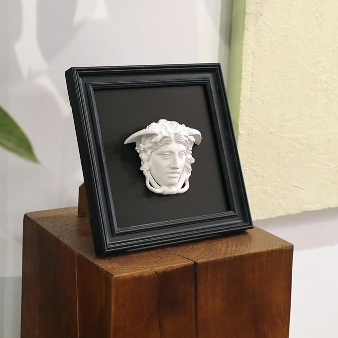 FOLKOR LIFE Medusa Wall Sculpture, 3D Medusa Relief Black and White Wall Art, Classical Greek Goddess Wall Hanging Sculpture for Living Room, Bedroom, Gothic or Modern Home Decor
