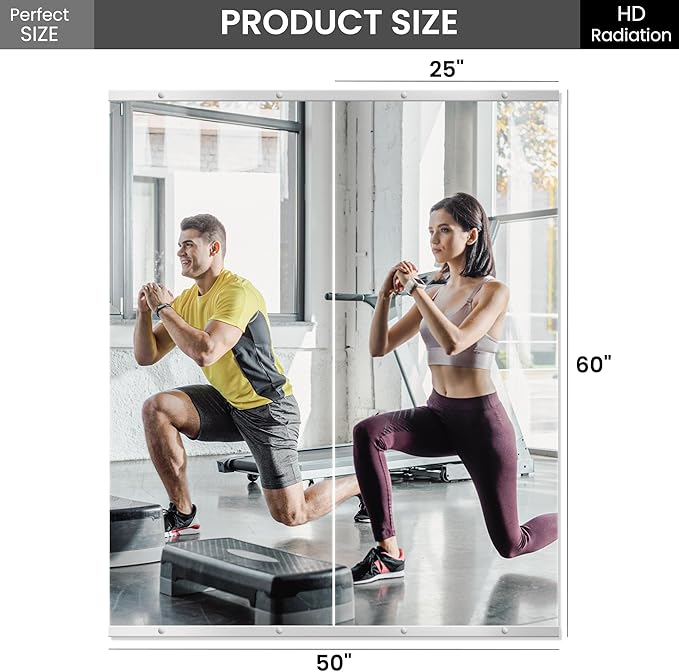 TRAHOME Home Gym Mirror for Wall,60x25x2PCS Full Length,Glass Frameless Body Large Mirror for Home Gym,Workout,Bedroom,Garage(Silver)