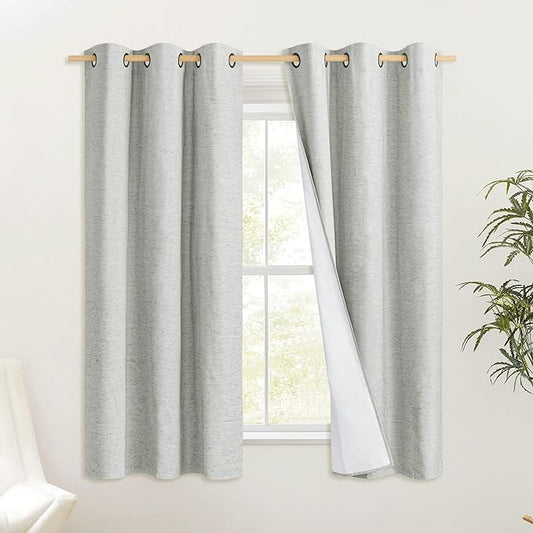 NICETOWN Grey 100% Blackout Curtain Panels, Set of 2, 42" Wide by 45" Long, Thermal Insulated White Thermal Insulated Liner Drapes for Nursery, Noise Reducing and Heat Blocking Drapes for Windows